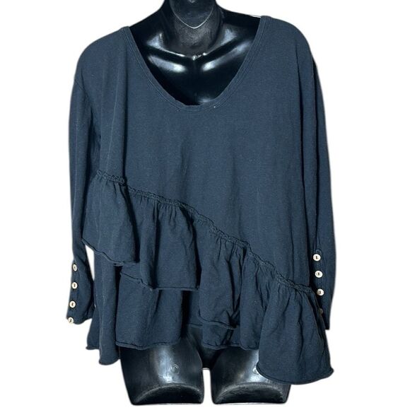 Free people beach oversized Lagenlook tiered ruffle long sleeve black xs - Picture 4 of 5